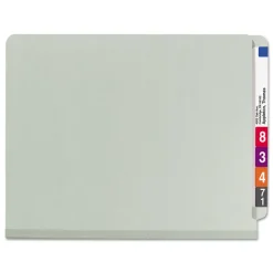 Smead 3 in. Expansion End Tab Pressboard Classification Folder with 8 SafeSHIELD Fasteners - Letter Size/Gray-Green (10/Box)