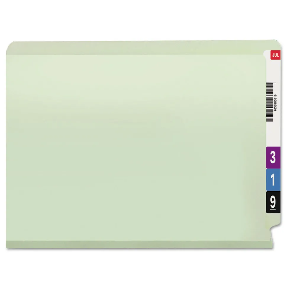 Smead 3 in. Expansion End Tab Pressboard Classification Folders with 2 SafeSHIELD Coated Fasteners - Letter Size/Gray-Green (25/Box)