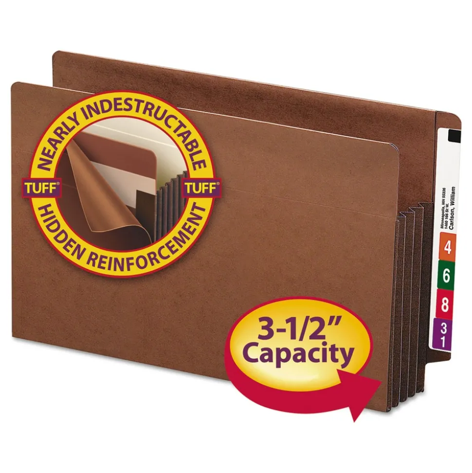 Smead 3.5 in. Expansion Heavy-Duty End Tab TUFF Pockets - Redrope/Legal Size (10/Box)