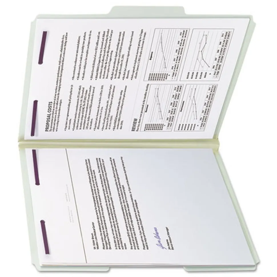 Smead 1 in. Expansion Recycled Pressboard Folders with 2 SafeSHIELD Fasteners - Letter Size/Gray-Green (25/Box)
