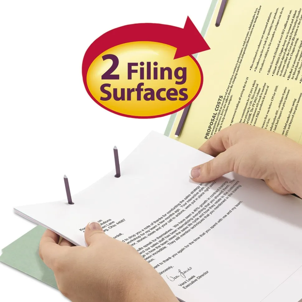 Smead 2 in. Expansion Recycled Pressboard Fastener Folders with Two SafeSHIELD Fasteners - Legal Size/Gray-Green (25/Box)