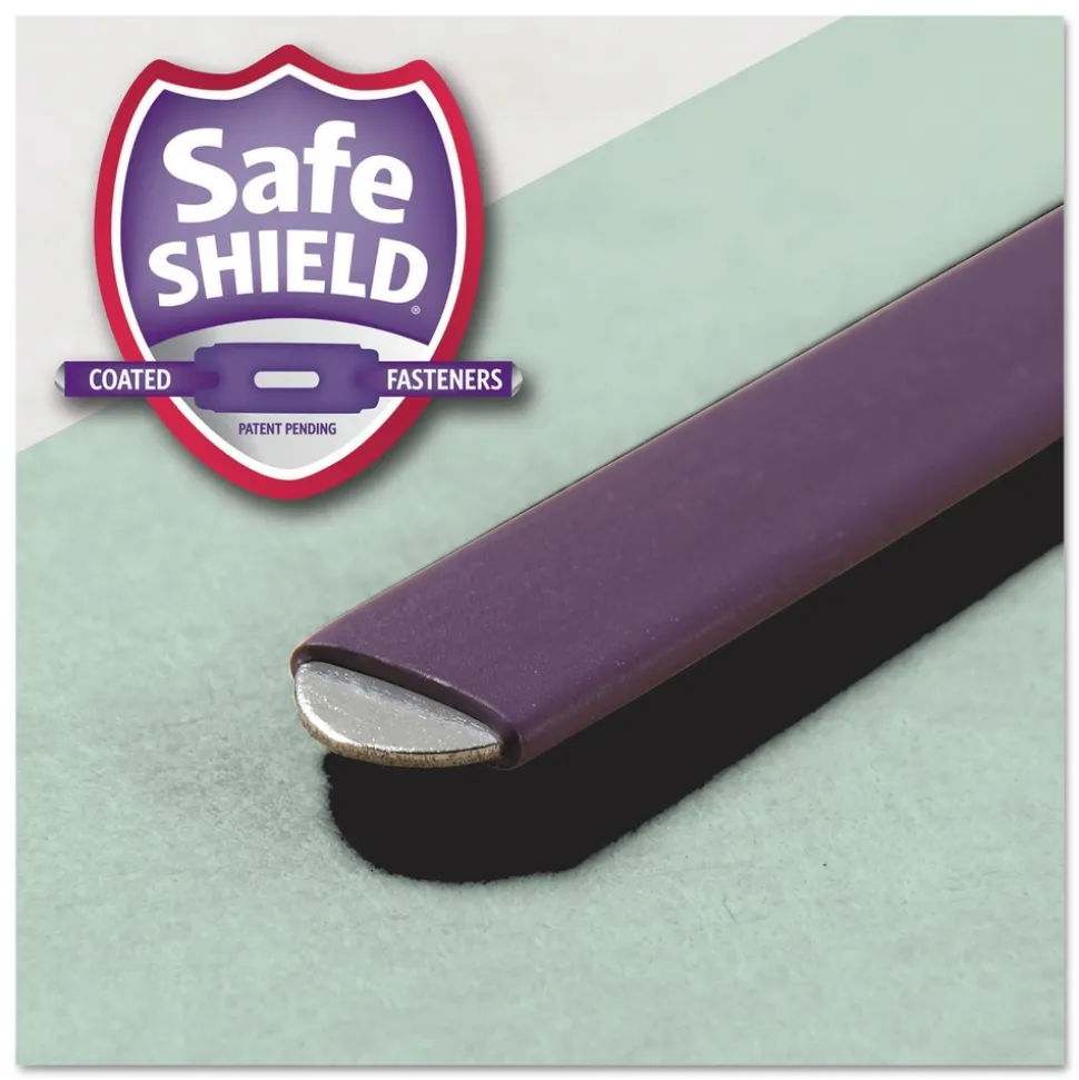 Smead 2 in. Expansion SuperTab Pressboard Fastener Folders with Two SafeSHIELD Fasteners - Legal Size/Gray-Green (25/Box)