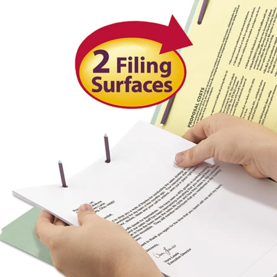 Smead Recycled Pressboard Fastener Folders with Straight Tabs - Letter, Gray/Green (25/Box)