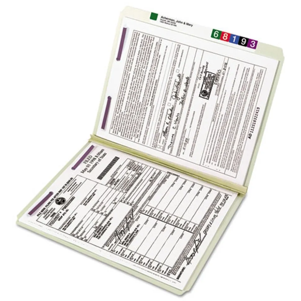 Smead Recycled Pressboard Fastener Folders with Straight Tabs - Letter, Gray/Green (25/Box)
