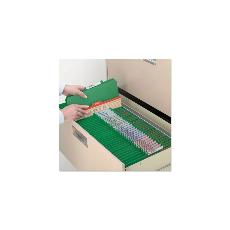 Smead 6 SafeSHIELD Fasteners 2 Dividers Legal Size 6-Section Pressboard Top Tab Pocket Classification Folders - Green (10/Box)