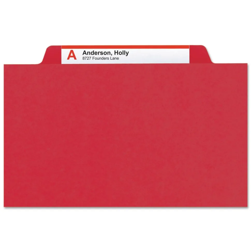 Smead 8 SafeSHIELD Fasteners 3 Dividers Letter Size Eight-Section Pressboard Top Tab Classification Folders - Bright Red (10/Box)