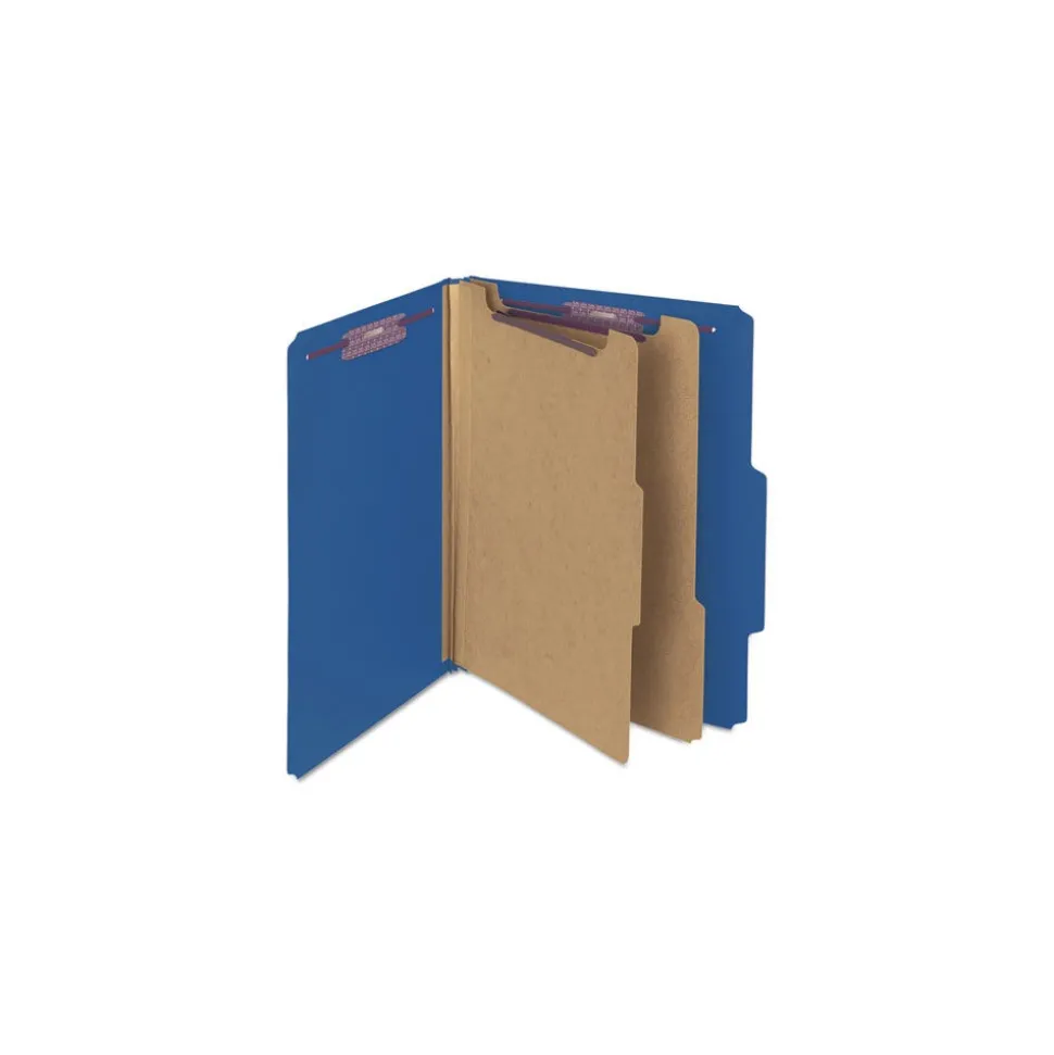 Smead 6-Section Pressboard Top Tab Classification Folders with 6 SafeSHIELD Fasteners - Letter Size/Dark Blue (10/Box)