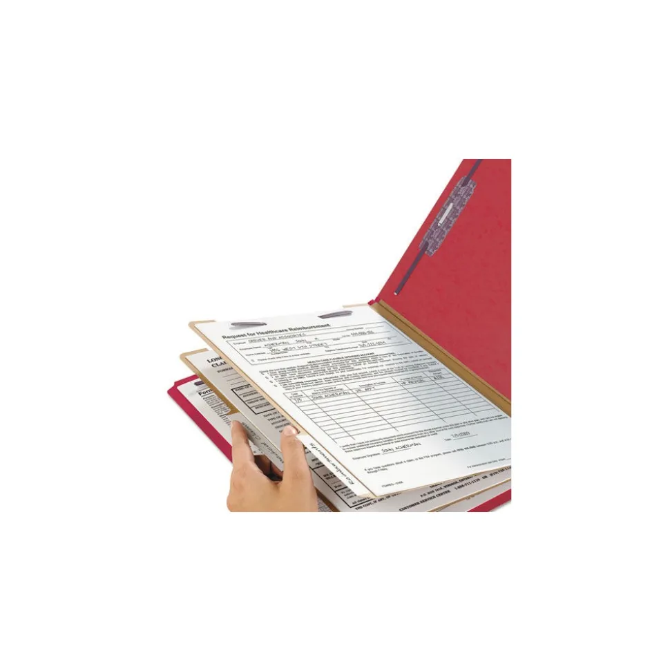 Smead 6-Section Pressboard Top Tab Classification Folders with 6 SafeSHIELD Fasteners - Letter Size/Bright Red (10/Box)