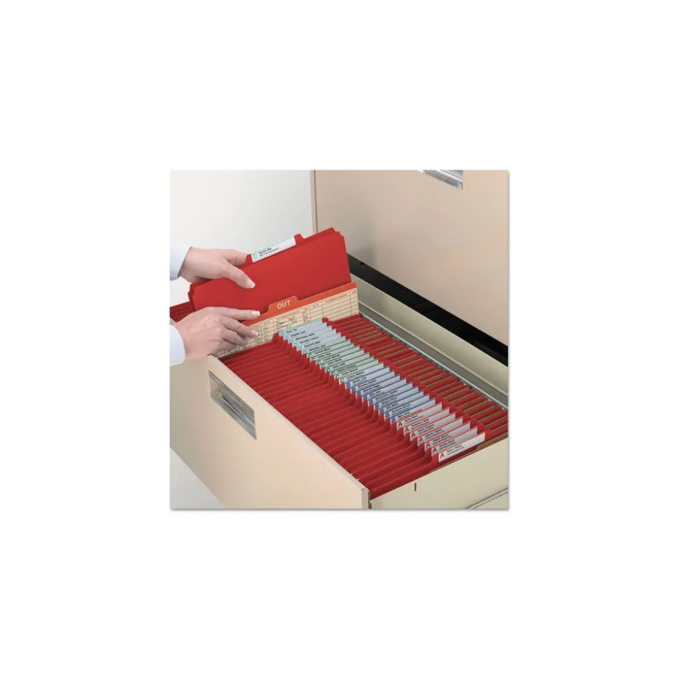 Smead 6-Section Pressboard Top Tab Classification Folders with 6 SafeSHIELD Fasteners - Letter Size/Bright Red (10/Box)