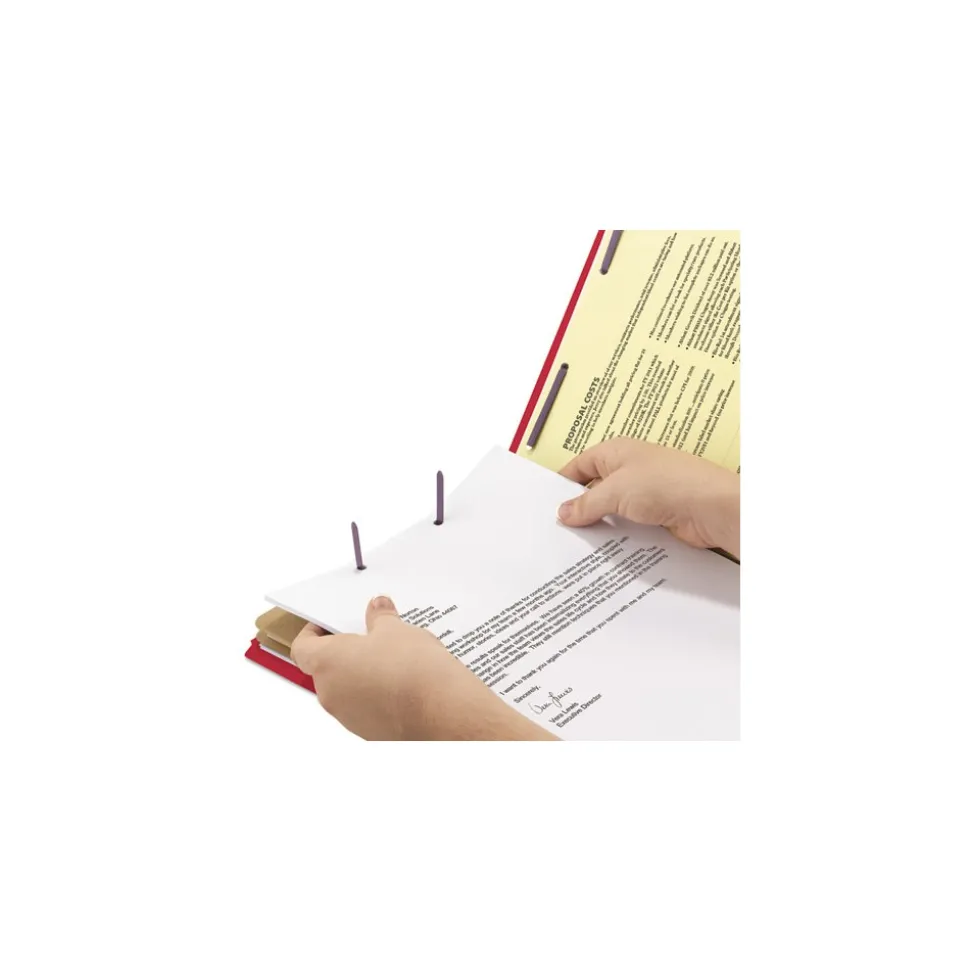 Smead Six SafeSHIELD Fasteners 2 Dividers Legal Size Six-Section Pressboard Top Tab Classification Folders - Bright Red (10/Box)