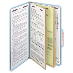 Smead Six SafeSHIELD Fasteners 2 Dividers Legal Size Six-Section Pressboard Top Tab Classification Folders - Blue (10/Box)