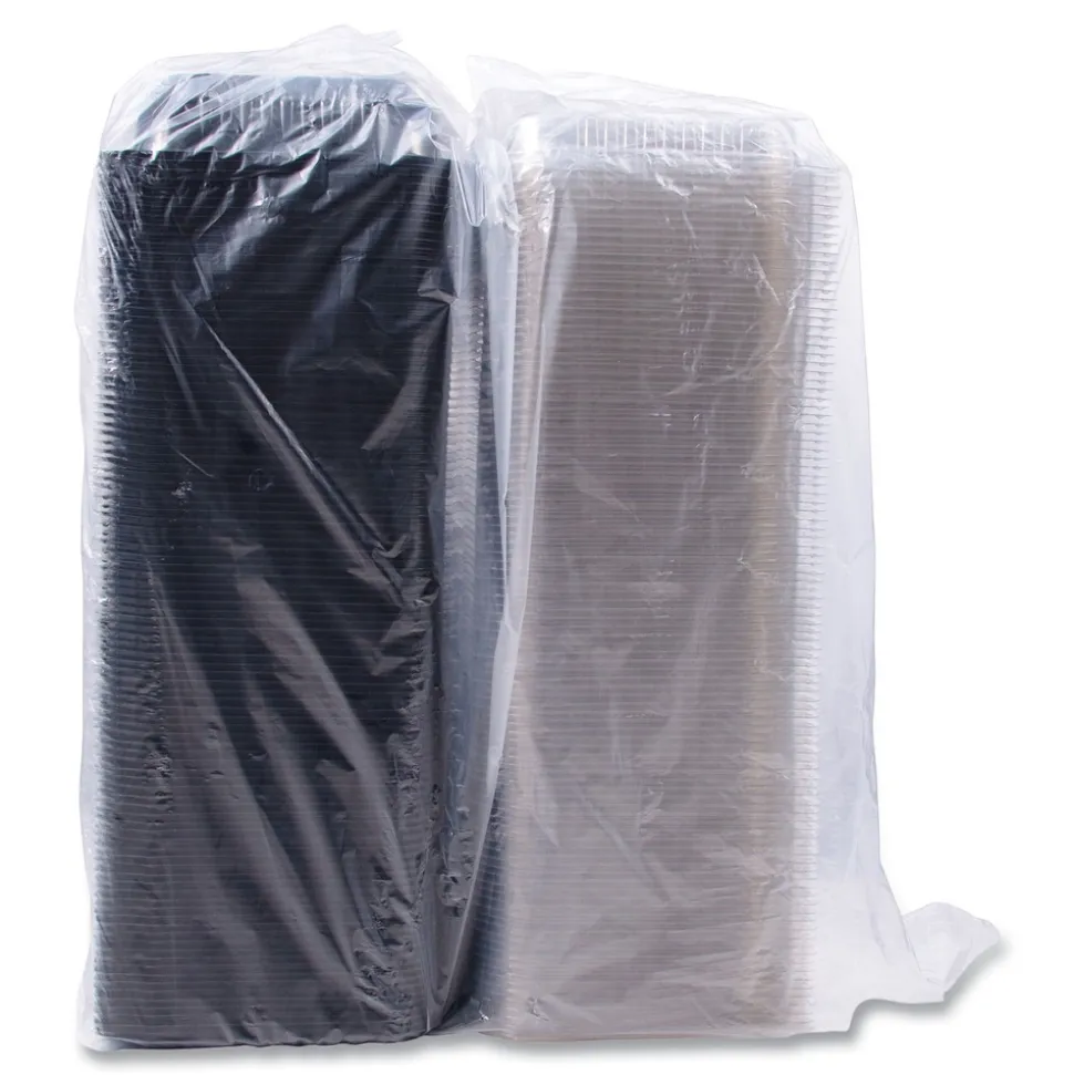 SOLO 11.5 in. x 8 in. MPS Plastic Hinged Lid Dinner Box - Black/Clear (100/Carton)