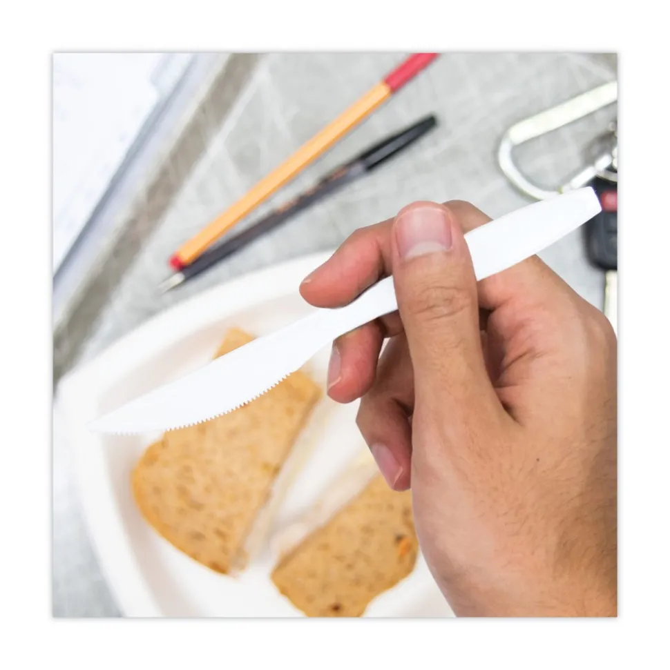 SOLO Impress Heavyweight Full-Length Polystyrene Knives - White (1000/Carton)