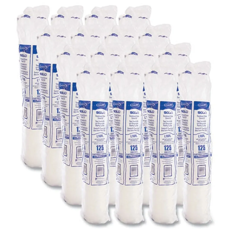 SOLO Polystyrene Plastic Flat Straw-Slot Cold Cup Lids Fits 12 oz to 24 oz Cups - Translucent (125/Pack, 16 Packs/Carton)