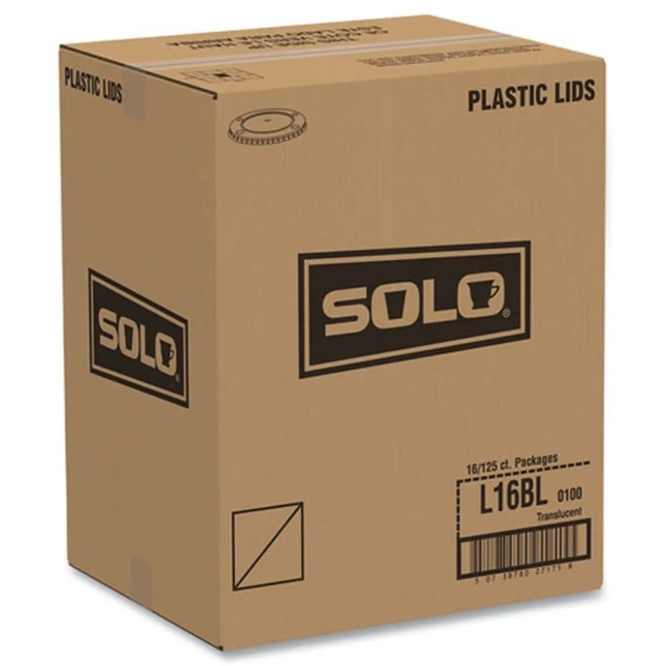 SOLO Polystyrene Plastic Flat Straw-Slot Cold Cup Lids Fits 12 oz to 24 oz Cups - Translucent (125/Pack, 16 Packs/Carton)