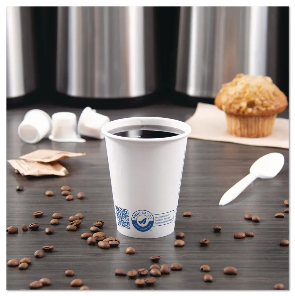 SOLO Recycled Content PCF Paper Hot Cups ProPlanet Seal 8 oz White/Blue (1000/Carton)