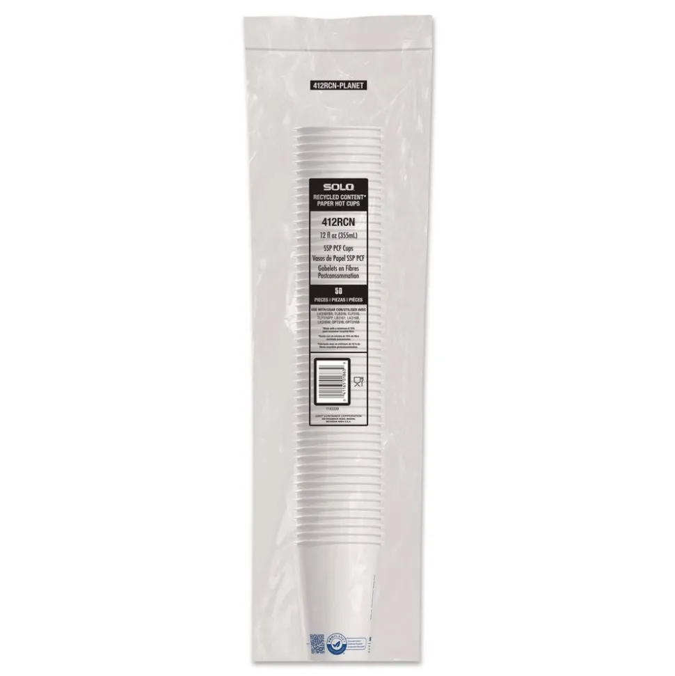 SOLO Recycled Content PCF Paper Hot Cups ProPlanet Seal 12 oz White/Blue (1000/Carton)
