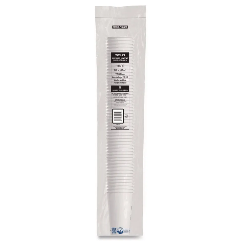 SOLO Recycled Content PCF Paper Hot Cups ProPlanet Seal 16 oz White/Blue (1000/Carton)