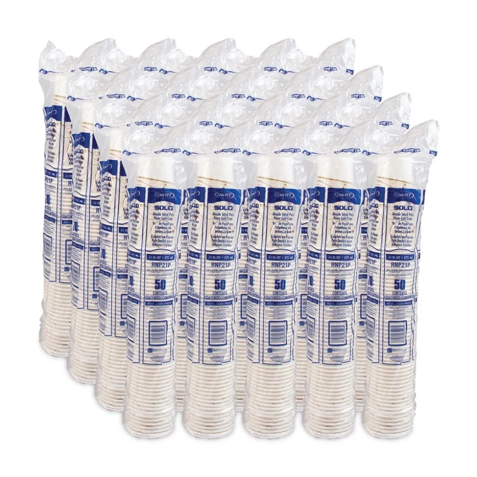 SOLO Symphony Design 21 oz Double Sided Poly Paper Cold Cups - Tan/Maroon/White (50/Pack, 20 Packs/Carton)