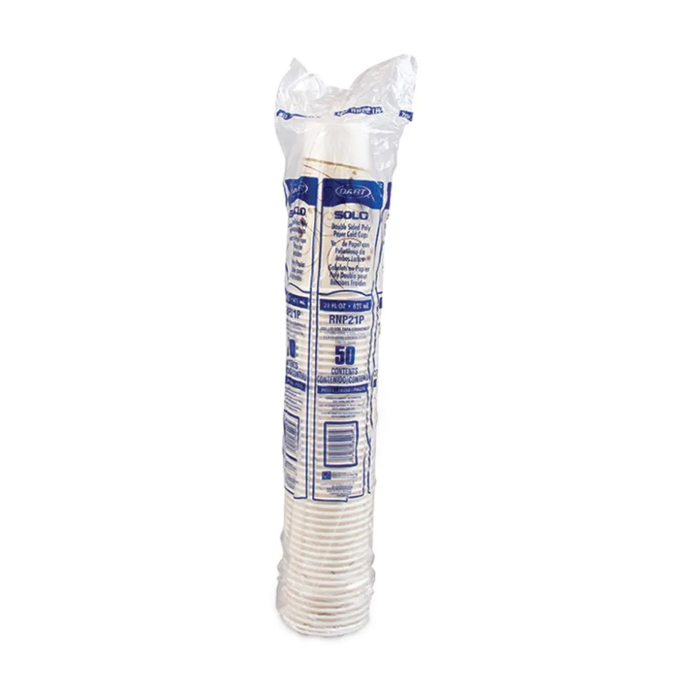 SOLO Symphony Design 21 oz Double Sided Poly Paper Cold Cups - Tan/Maroon/White (50/Pack, 20 Packs/Carton)