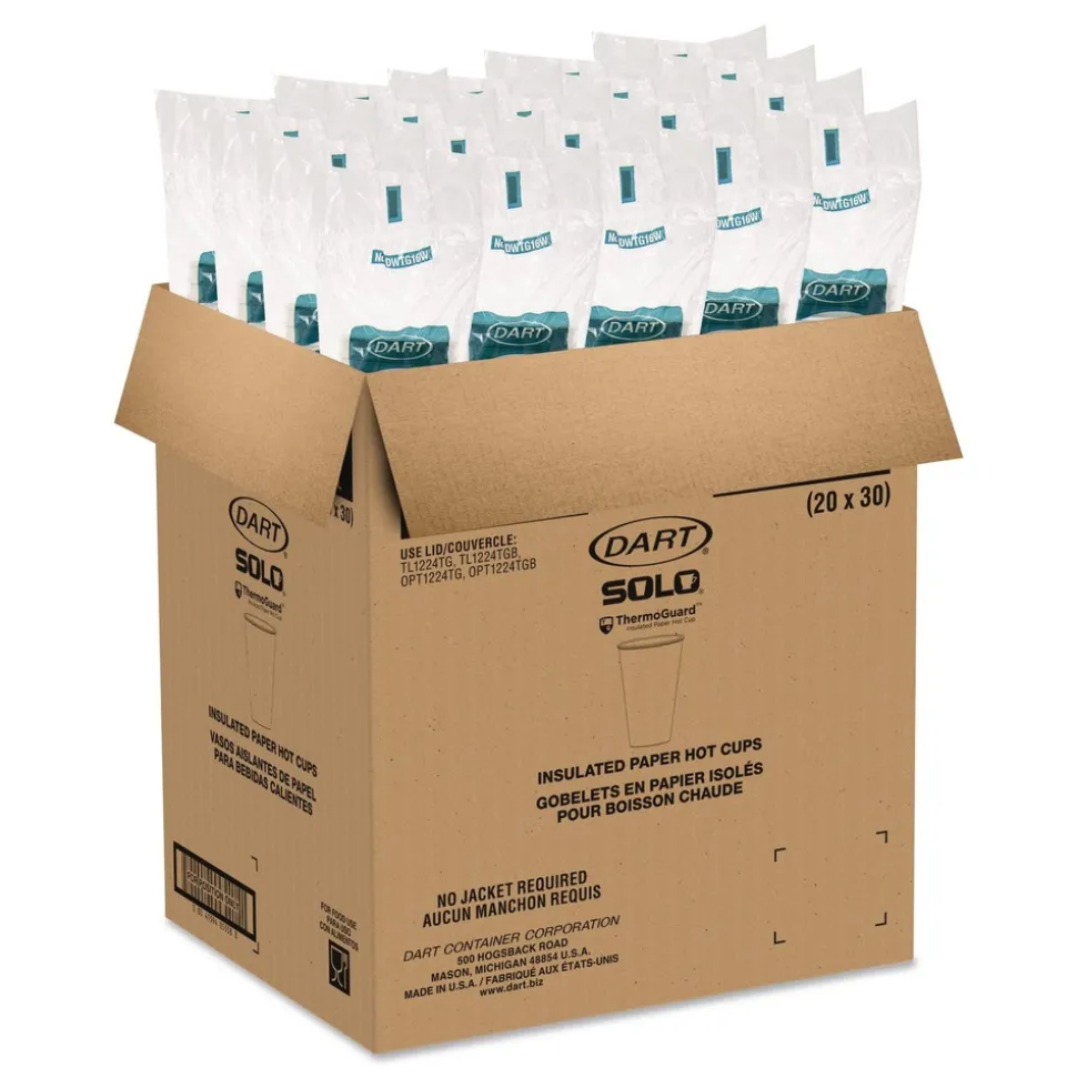SOLO Thermoguard 16 oz Sustainable Forest Print Insulated Paper Hot Cups - White (600/Carton)
