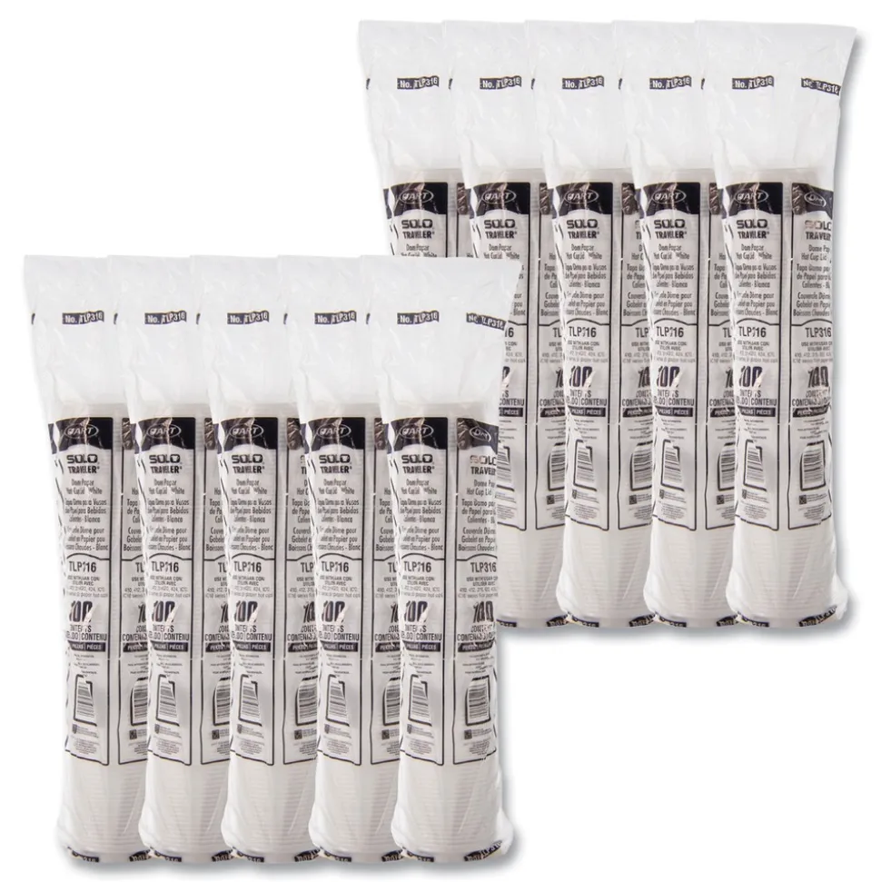 SOLO Traveler Cappuccino Style Dome Lid for 10 oz. to 24 oz. Cups - White (100/Pack, 10 Packs/Carton)