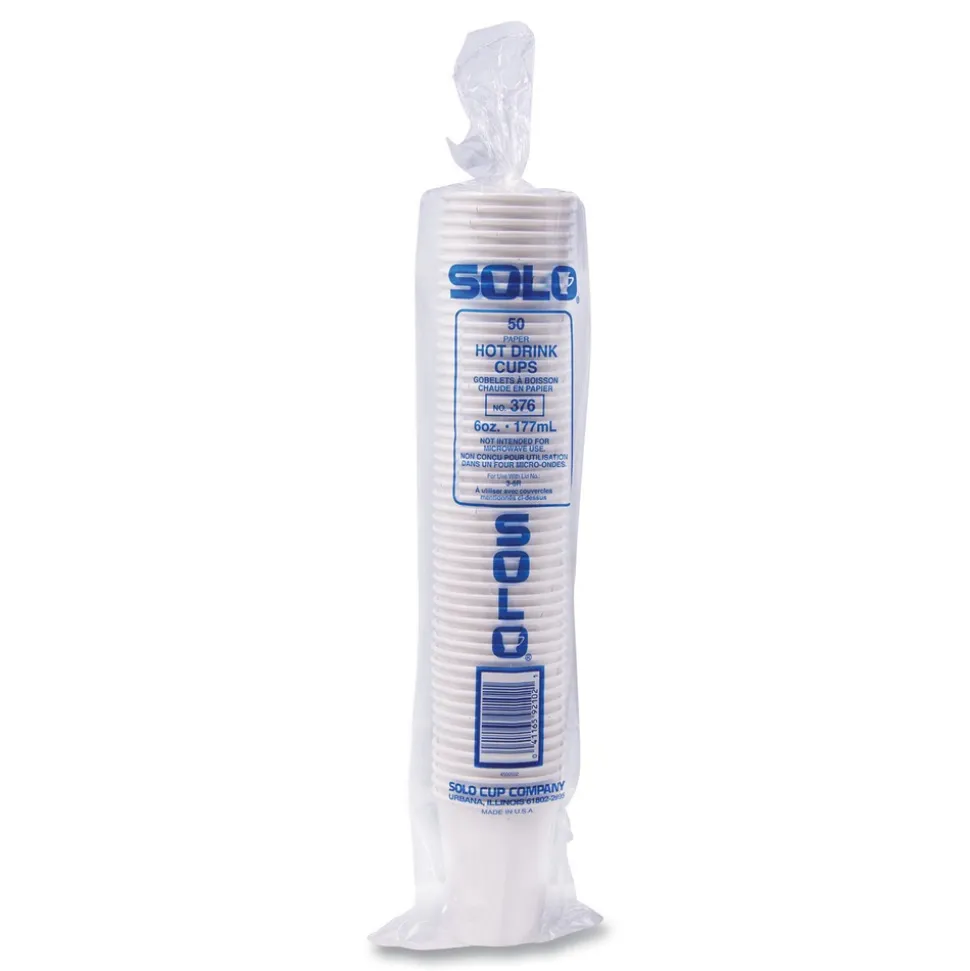 SOLO 376W-2050 6 oz. Single-Sided Poly Paper Hot Cups - White (1000/Carton)