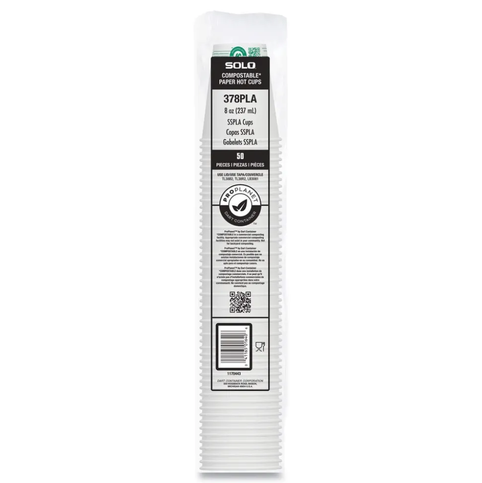 SOLO 8 oz Compostable Paper Hot Cups - White/Green (20/Carton)