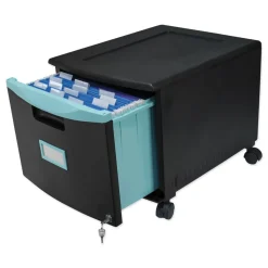 Storex 1 Legal/letter-Size File Drawer 14.75 in. x 18.25 in. x 12.75 in. Single-Drawer Mobile Filing Cabinet - Black/Teal