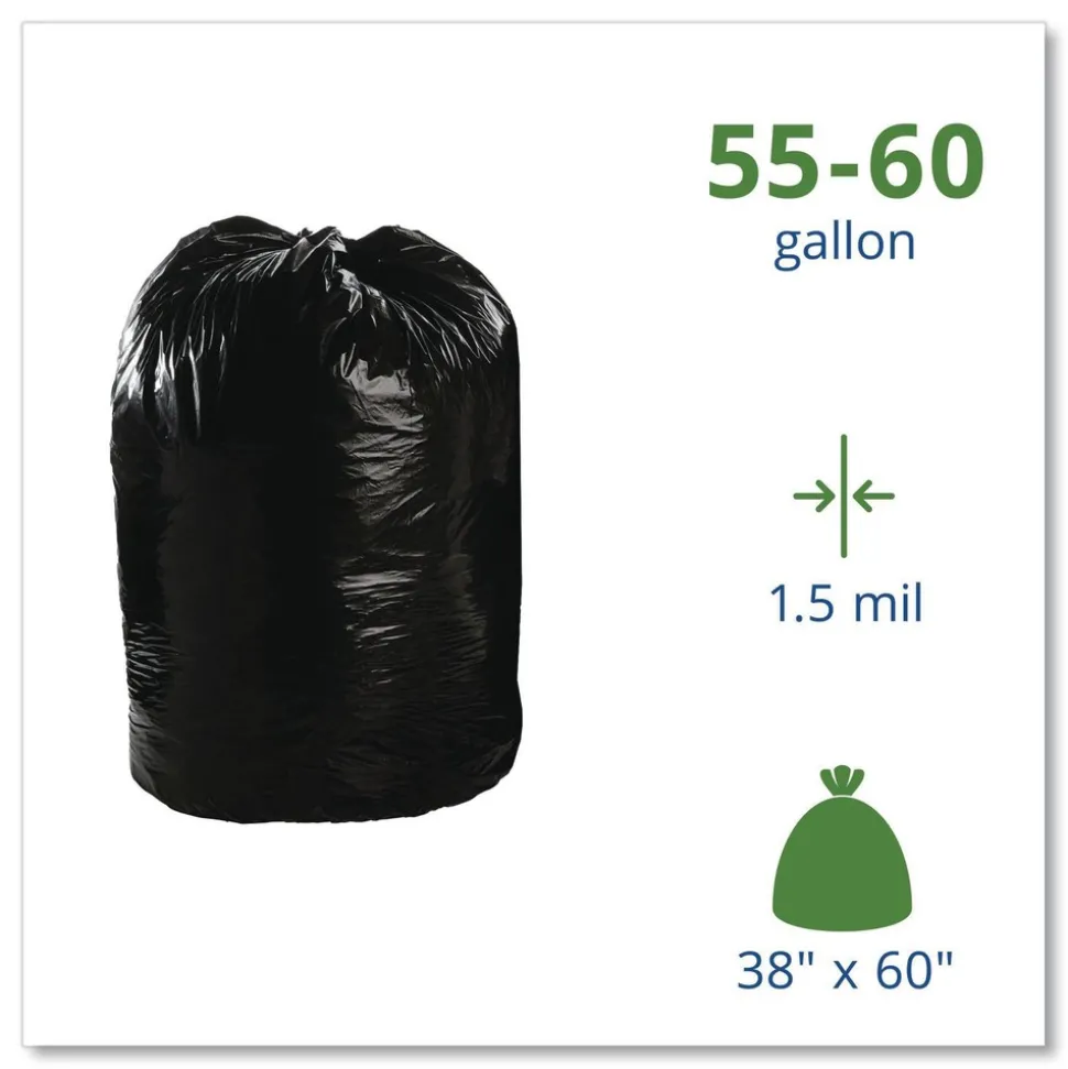 Stout by Envision 38 in. x 60 in. 1.5 mil. 60 Gallon Total Recycled Content Plastic Trash Bags - Brown/ Black (100/Carton)
