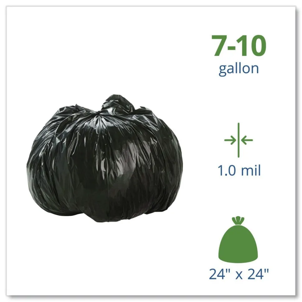 Stout by Envision 24 in. x 24 in. 1 mil. 10 Gallon Total Recycled Content Plastic Trash Bags - Brown/ Black (250/Carton)