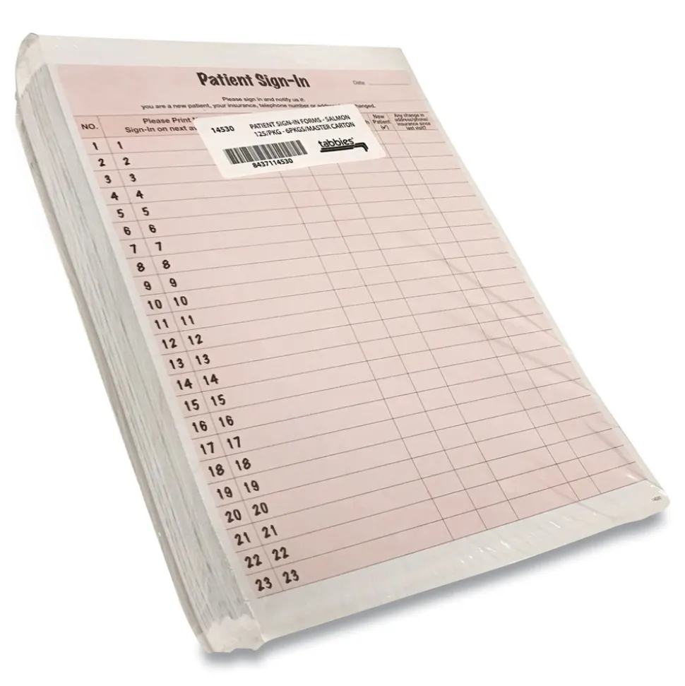 Tabbies 8.5 in. x 11.63 in. 2-Part Carbon Patient Sign-In Label Forms - Salmon Sheets (125/Pack)