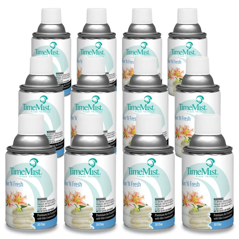 TimeMist 6.6 oz. Aerosol Spray Premium Metered Air Freshener Refill - Clean N Fresh (12/Carton)