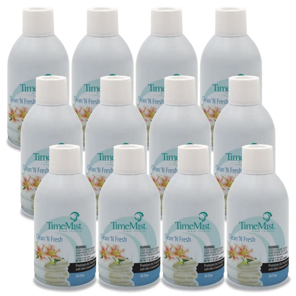 TimeMist 6.6 oz. Aerosol Spray Premium Metered Air Freshener Refill - Clean N Fresh (12/Carton)