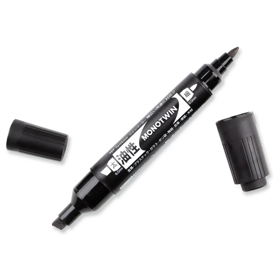 Tombow Mono Twin Fine/Broad Tips Bold Permanent Marker - Black (10/Box)
