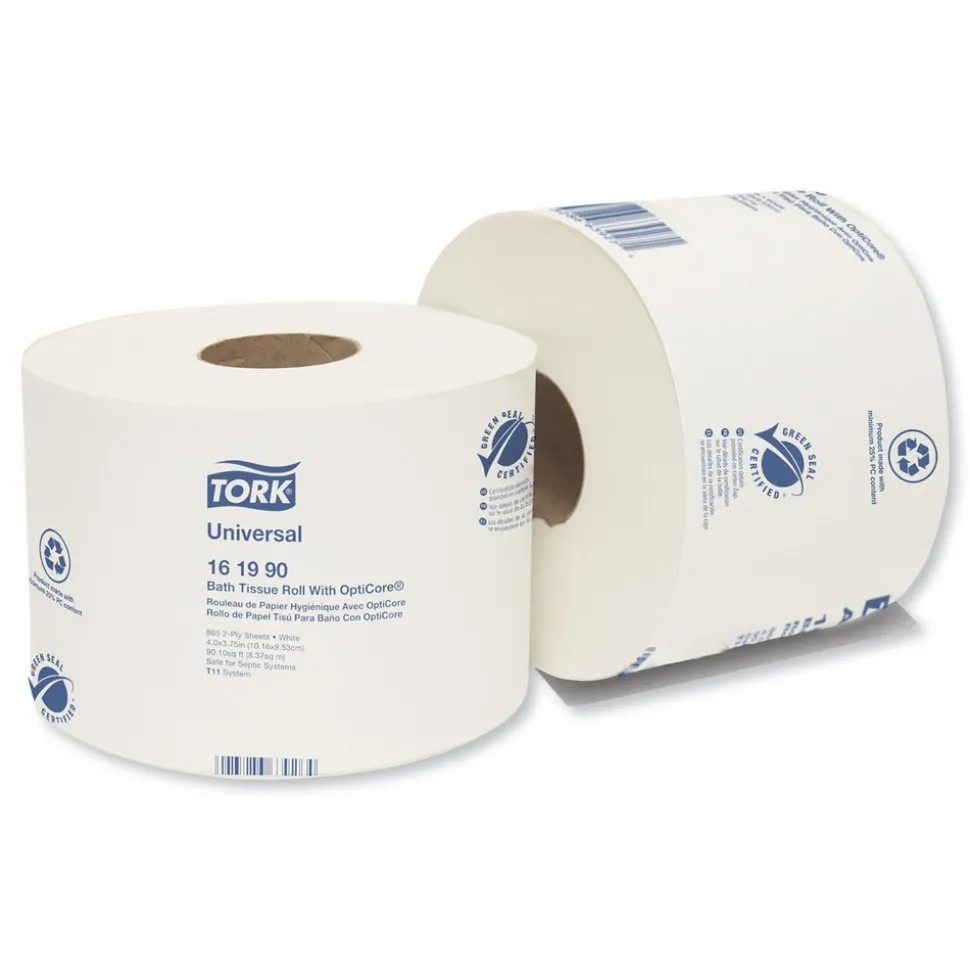 Tork 161990 2-Ply Septic Safe Universal Bath Tissue Roll with OptiCore - White (36/Carton)