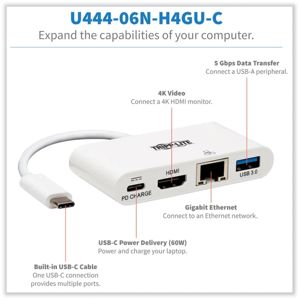 Tripp Lite USB-C 4K HDMI USB-A PD Charging 4K Dock with Charging and Ethernet - White