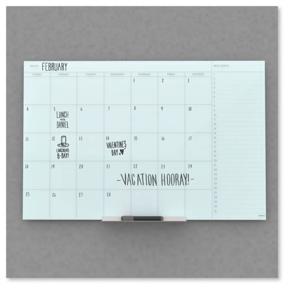 U Brands 35 x 23 Floating Glass Dry Erase Undated One Month Calendar - White