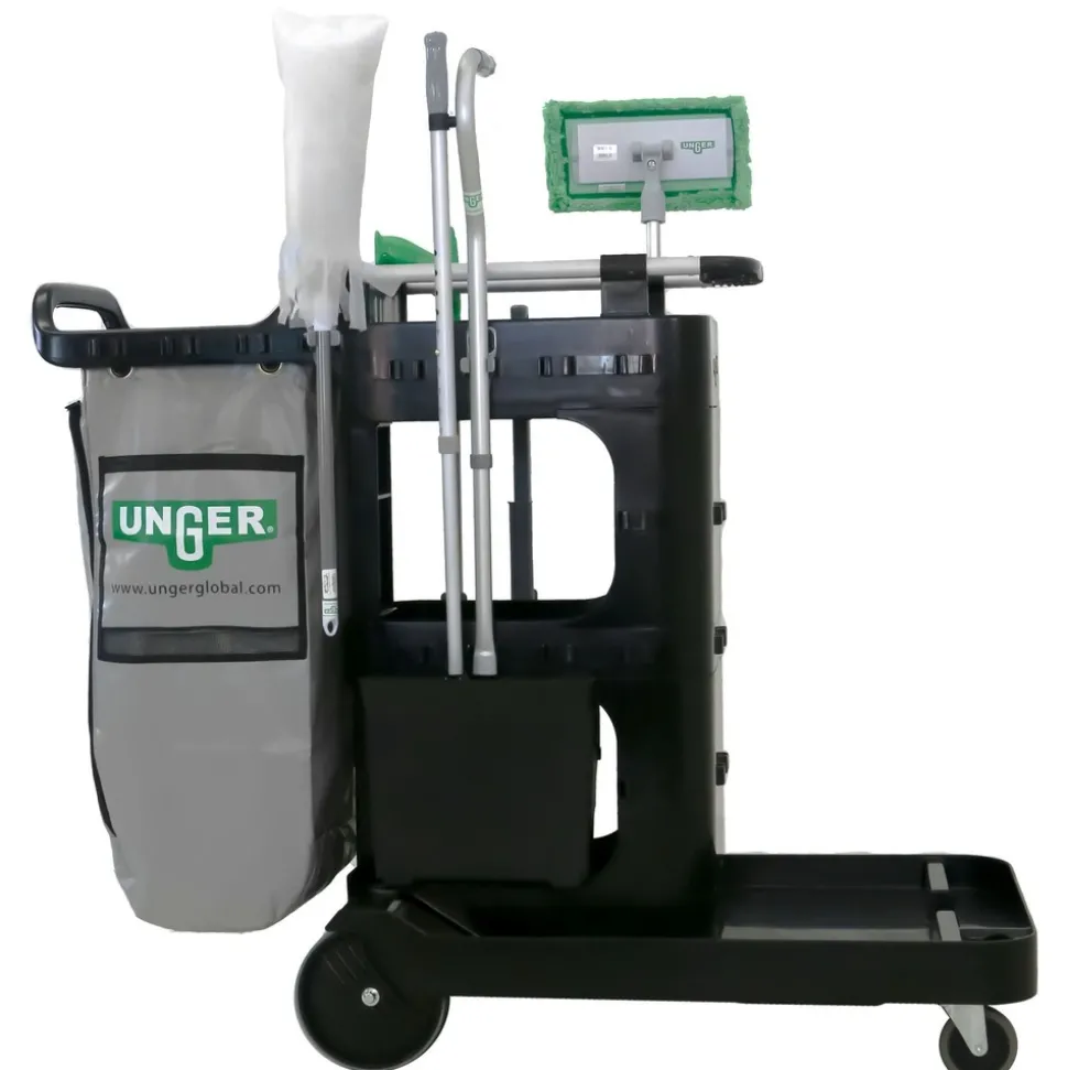 Unger ZoneCleanRx 23.5 in. x 25 in. x 25 in. 3 Shelves Plastic Janitorial Carts - Black
