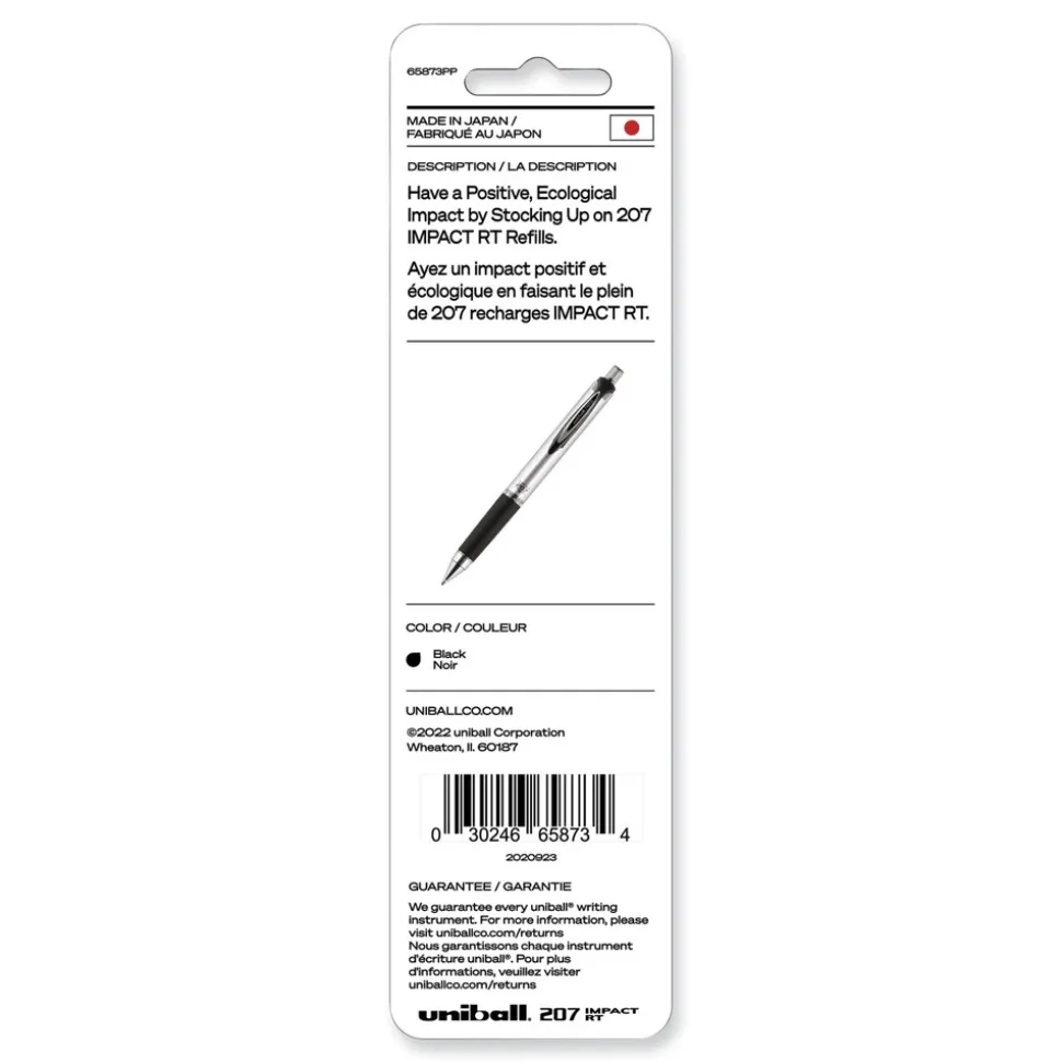 uni-ball 207 Impact RT Gel Bold 1 mm Conical Tip Pen Refills - Black Ink (2/Pack)