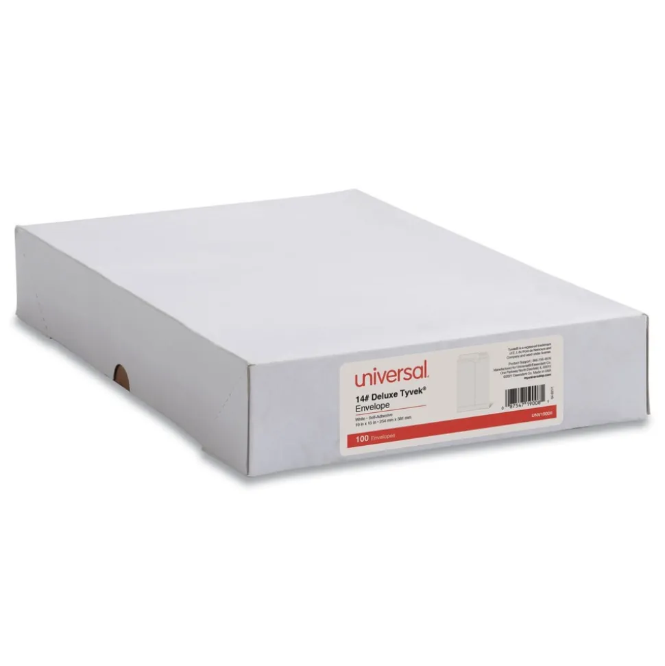 Universal 10 in. x 15 in. #15 Square Flap Self-Adhesive Closure Deluxe Tyvek Envelopes - White (100/Box)