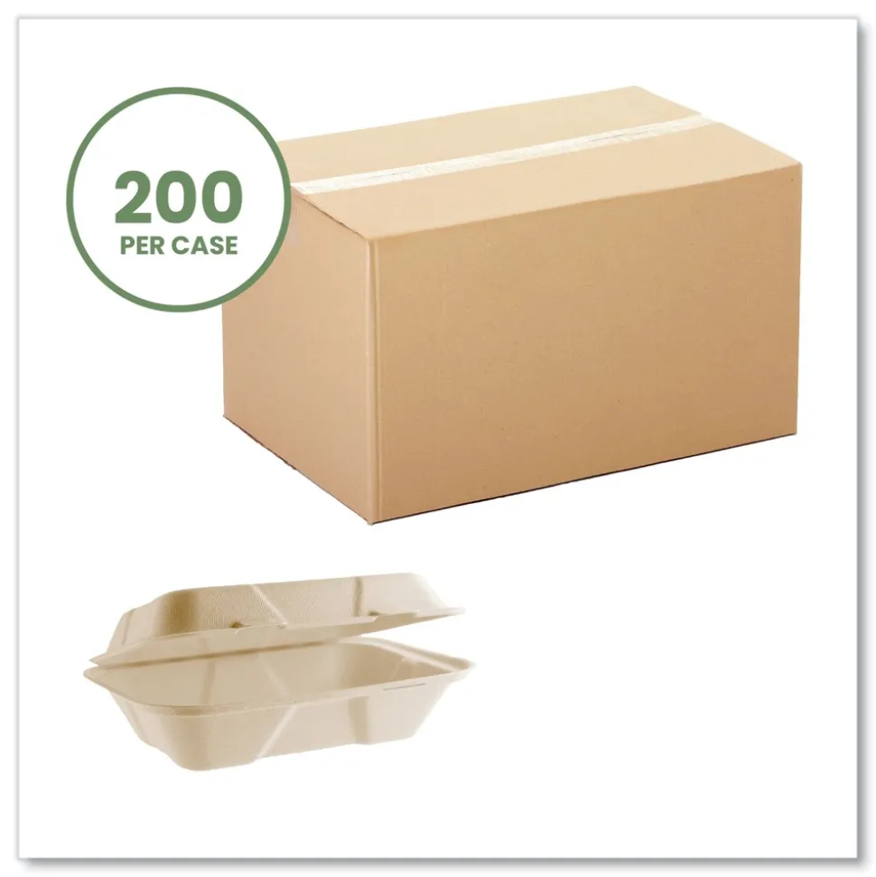 Vegware 6.1 in. x 9 in. x 2.9 in. Nourish Molded Fiber Compostable Sugarcane Takeout Containers - Natural (200/Carton)