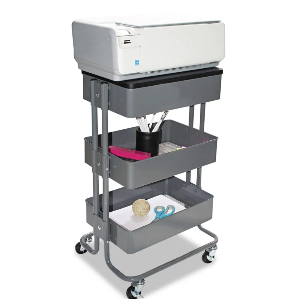 Vertiflex 15.25 in. x 11 in. x 18.5 in. to 39 in. Adjustable Multi-Use Storage Cart and Stand-Up Workstation - Gray
