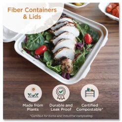 World Centric 8.7 in. x 6.5 in. x 2.1 in. 32 oz. Paper Fiber Containers - Natural (400/Carton)