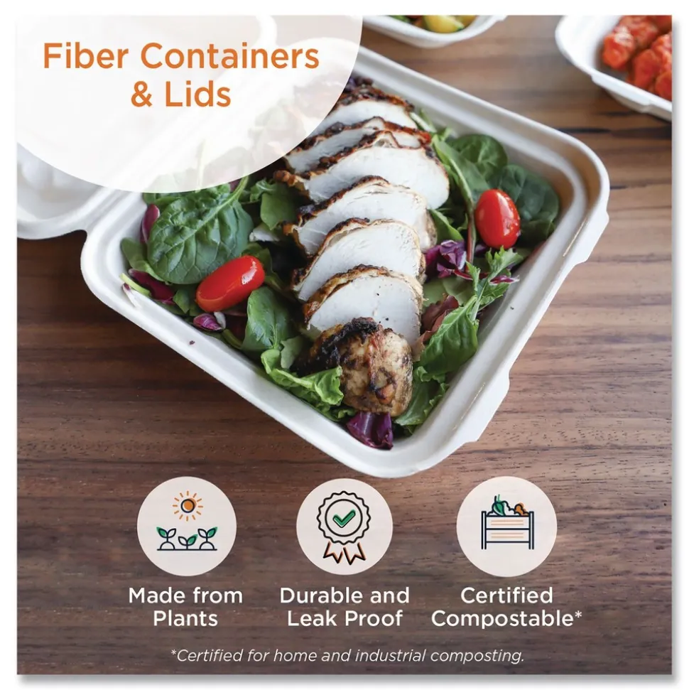 World Centric 8.7 in. x 6.5 in. x 2.1 in. 32 oz. Paper Fiber Containers - Natural (400/Carton)