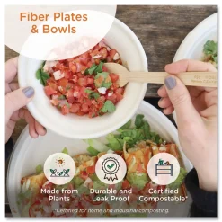 World Centric PLSC9TLFS 9 in. Diameter 3-Compartment Paper Fiber Plates - Natural (1000/Carton)