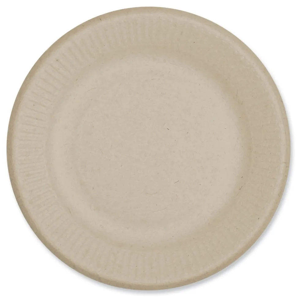World Centric PL-SC-U6-LFS 6.1 in. Diameter Ripple Edge Paper Fiber Plates - Natural (1000/Carton)