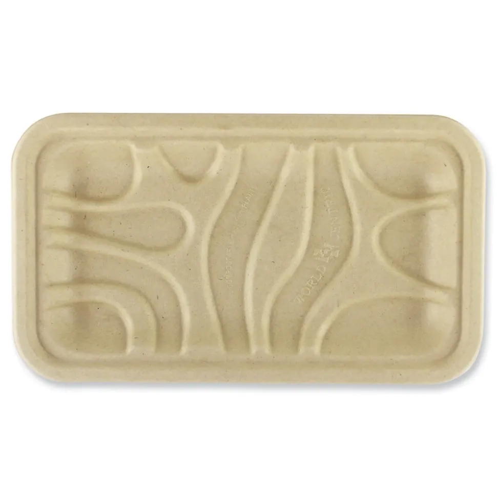 World Centric TR-SC-17S-LFS 4.8 in. x 8.3 in. x 0.7 in. Paper Fiber Trays - Natural (500/Carton)