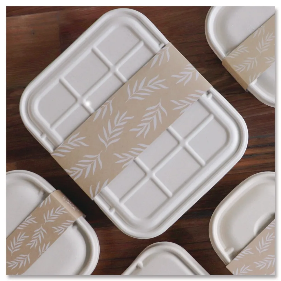 World Centric 7.5 in. x 10 in. x 3.25 in. Leaf Design Paper Fiber Container Sleeves - Natural (800/Carton)