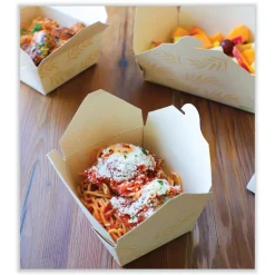 World Centric 4.2 in. x 5.2 in. x 2.5 in. 26 oz. Sugarcane No Tree Folded Takeout Containers - Natural (450/Carton)